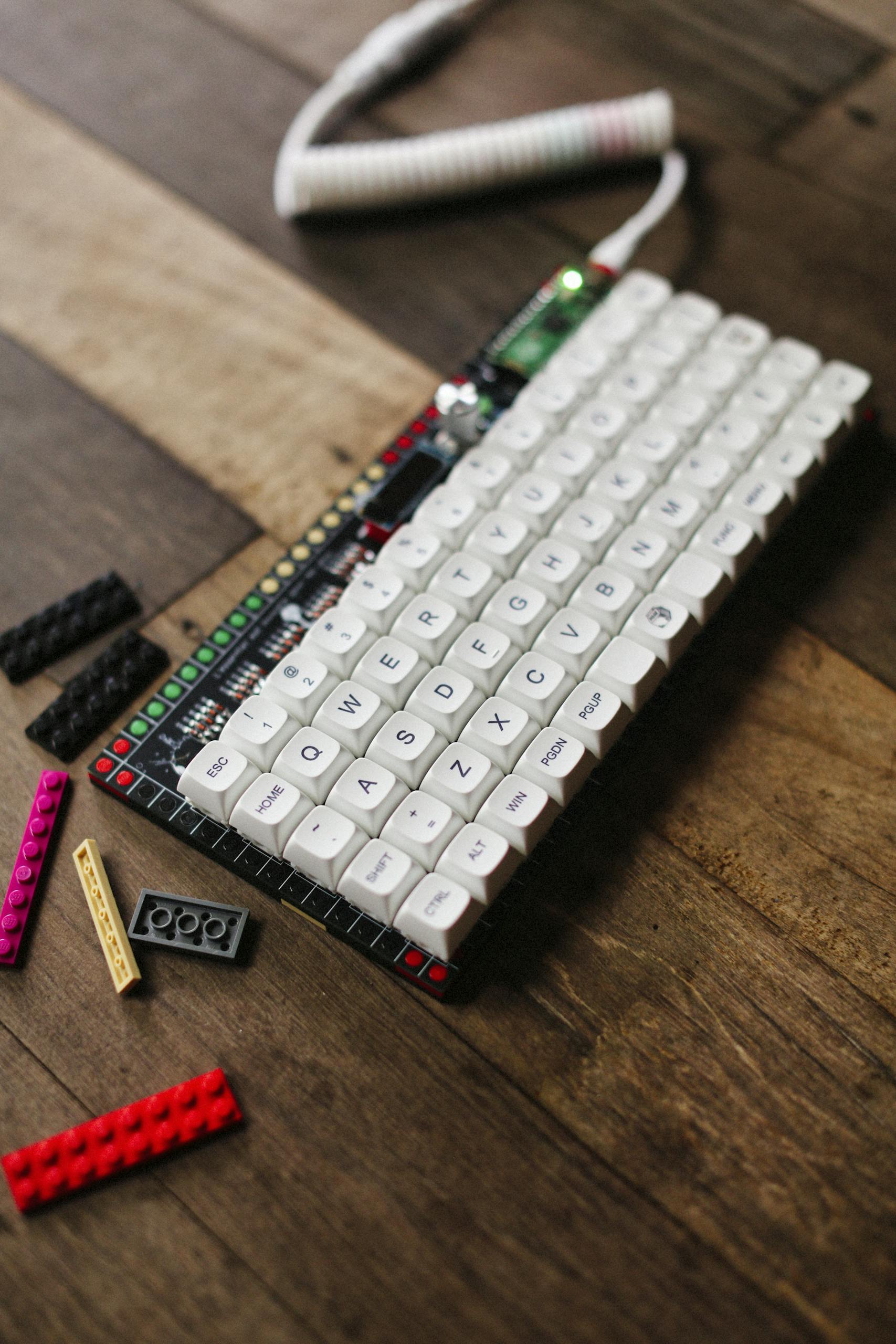 Creative mechanical keyboard with Lego design detailing, perfect for tech enthusiasts.